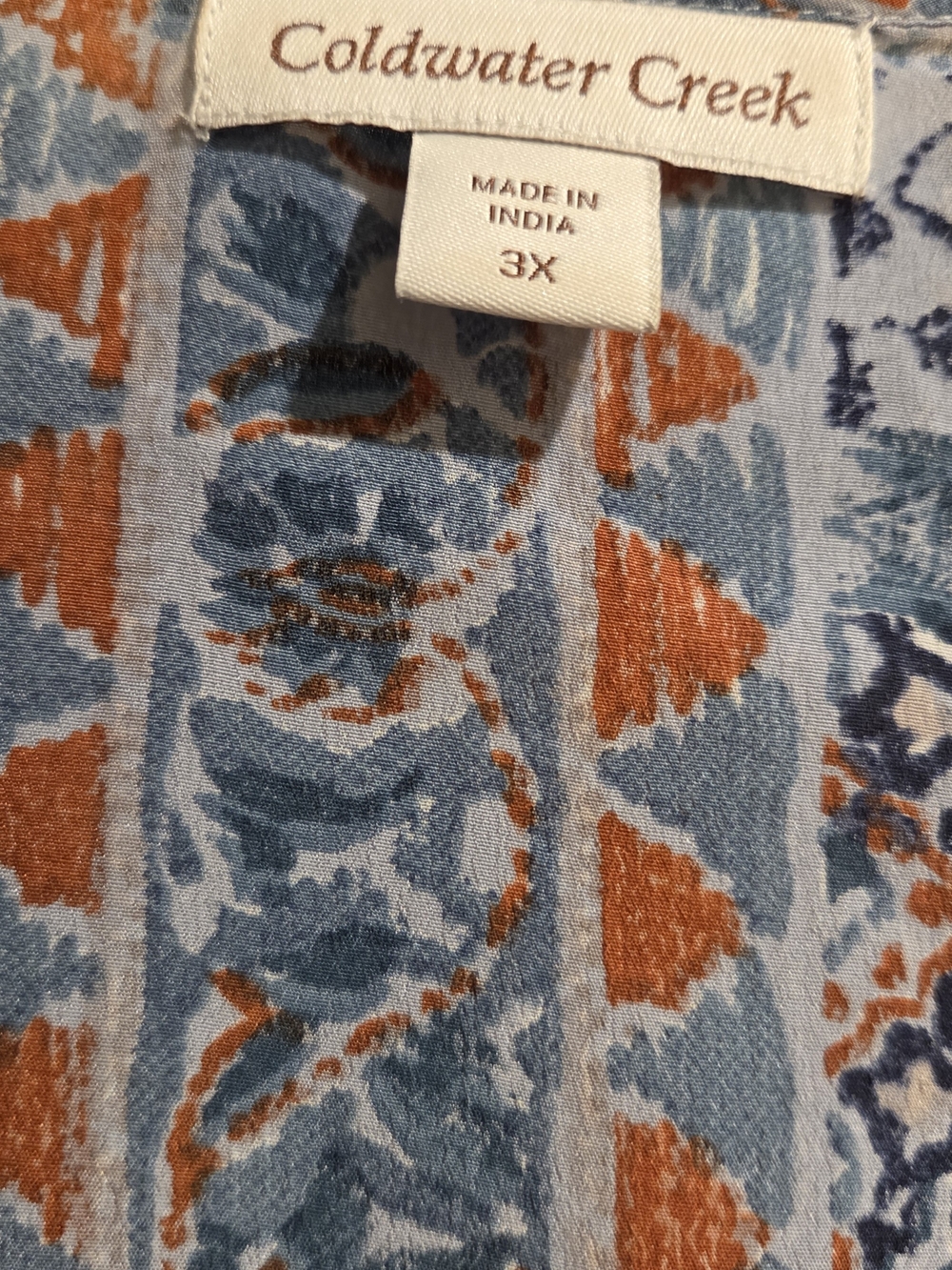 Coldwater Creek Women's Boho Blue & Rust Patterned V-Neck Fall Transition 3X - Picture 5 of 7
